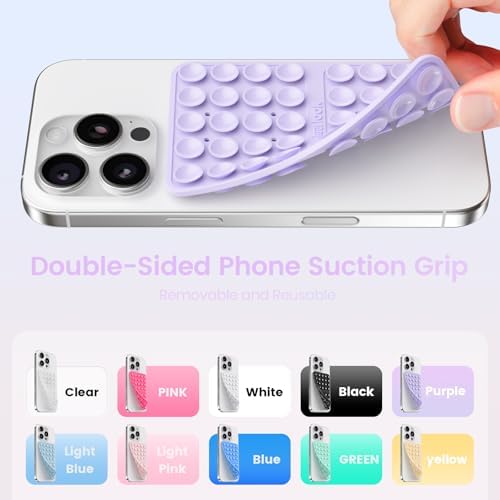 Klearlook 4-Pack Silicone Suction Cup Phone Mount – Creative Hands-Free Phone Grip for Stunning Selfies & Videos in Clear, Light Pink, Hot Pink, and Lavender – Innovative Double-Sided Suction Technology for Wide Compatibility – Premium Durable Design for Effortless Content Creation and Easy Maintenance
