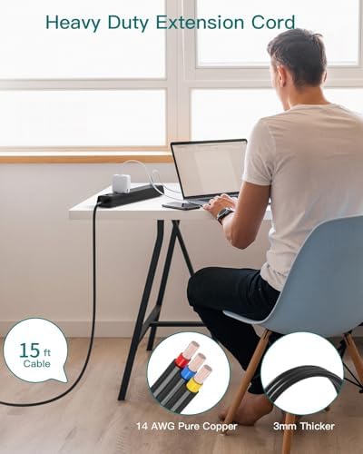 Ultimate Surge Protector Power Strip – Versatile 6-Outlet Extension Cord with 4 USB Ports (2 USB-C) and Flat Plug Design for Space Saving, Overload Protection, and Wall Mount Capability – 5 ft Length for Home, Office, or Dorm Room Efficiency and Safety