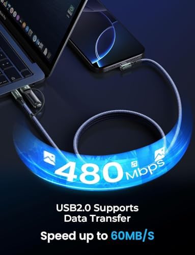 AINOPE 6.6 FT USB C Right Angle Charging Cable with USB to USB C Adapter – 60 W Fast Charging for i Phone 16, 15 Pro, i Pad & Samsung Devices – Enhanced Compatibility & Convenient Access for Gaming and Multitasking