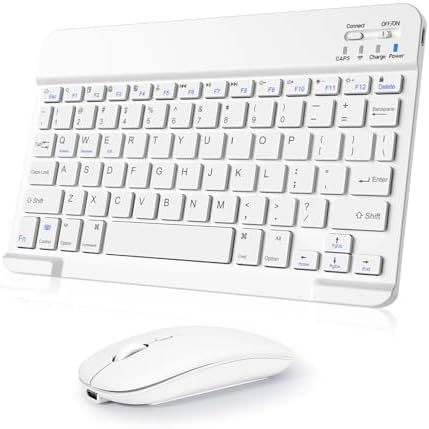 Sleek Wireless Keyboard and Mouse Combo – Rechargeable Bluetooth & 2.4 GHz USB for i Pad, Smartphone, PC & Laptop – Ergonomic Design for Ultimate Comfort in White – Elevate Your Workspace Efficiency!