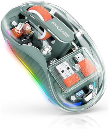 Sleek Dual Connectivity Transparent Wireless Mouse – Rechargeable RGB with USB-C Receiver for Mac Book & Laptops, Compact Design with Cool LED Lights, Silent Operation, and Magnetic Cover for Enhanced Portability – Orange