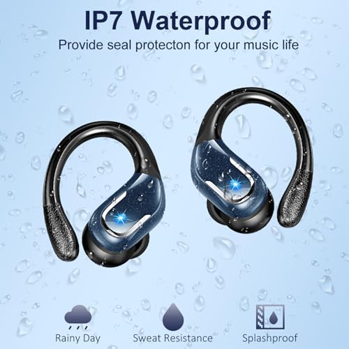 Unleash Your Potential with Bluetooth 5.4 Waterproof Sport Earbuds – 75-Hour Battery Life, Cutting-Edge Noise Cancellation, and Ergonomic Over-Ear Design for Unmatched Comfort – IP7 Waterproof Rated for Ultimate Durability in Active Lifestyles and Running Adventures