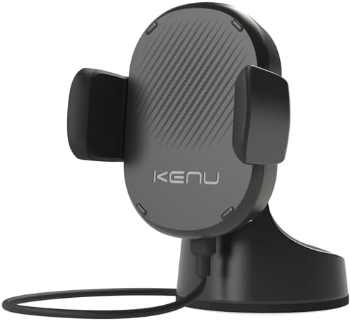 Kenu Airbase Wireless Car Phone Mount & Charger – Versatile Qi Fast-Charging Holder for Dashboard, Windshield, and Desk – 360-Degree Pivot & Secure Suction Cup Design for i Phones, Samsung, and Android Devices – Effortless One-Handed Use for Safer Driving