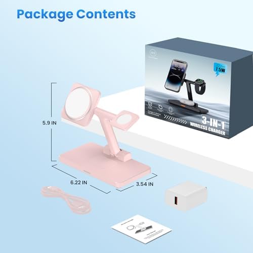 Joy Geek 3-in-1 Foldable Wireless Charging Station for Mag-Safe i Phone – Ultimate Travel Dock for i Phone 12-16 Pro Max, Apple Watch Series 4-10, and Air Pods Pro 2/3/4 – Fast, Compact, and Convenient Power Solution for On-the-Go Charging