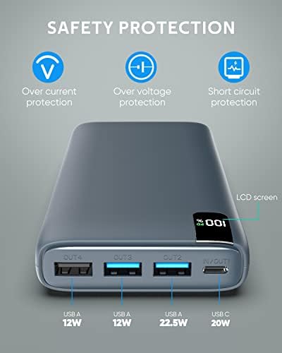 26800 m Ah CONXWAN Portable Power Bank – 22.5 W Fast Charging USB-C Battery Pack with 4 Outputs for i Phone, Android, and Tablets – Essential Travel Charger for On-the-Go Power Solutions in Green
