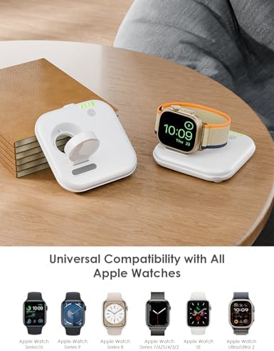 Portable Magnetic Power Bank for Apple Watch – 2000 m Ah Foldable Charger with Type-C Cable | Essential Travel Companion for Series 2-10, SE, Ultra 1/2 | Lightweight, Durable Emergency Backup Solution for Fitness and Adventure Seekers