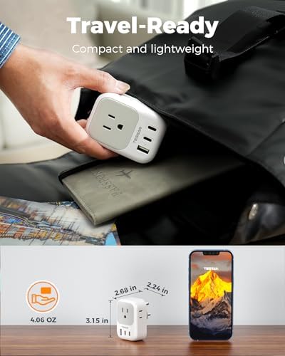 TESSAN Universal European Travel Power Adapter – 3 High-Speed USB Ports (2 USB-C) & 4 AC Outlets for Seamless Device Charging Across France, Germany, Spain, Greece & More – Compact Multi-Port Solution for Global Travelers – Ultimate Type E/F Plug Converter for Efficient Connectivity