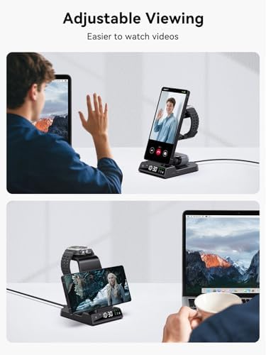 Upgrade Your Charging Experience with the Premium 3-in-1 Wireless Charger Station for Samsung Devices – Ultra-Fast Dock for Galaxy S24 Ultra, S23 Ultra, Z Flip 6, Fold 5, Galaxy Watch 7/6/5 Pro, and Buds – Modern Wood Grain Design with Integrated Clock for Enhanced Organization and Style