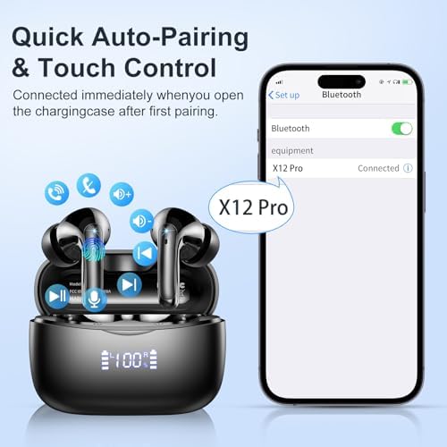 Experience the Future of Sound with Weur Ghy Bluetooth 5.3 Wireless Earbuds – Advanced 4-Microphone ENC Noise Cancellation, 56-Hour Playtime, IPX7 Waterproof Design, Instant USB-C Charging, and LED Battery Indicator for Ultimate Performance in Every Environment