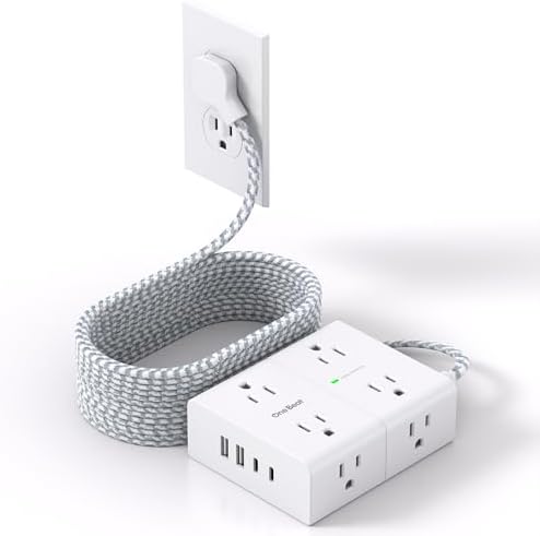 Versatile Surge Protector Power Strip with 8 AC Outlets & 4 USB Ports (2 USB-C), 6 Ft Flat Plug Extension Cord, 1080 Joules Safety Rating, Wall Mountable Charging Station for Home, Office, and Dorm – Streamlined Device Management & Fast Charging Enhanced