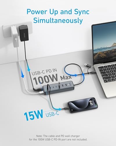 Anker 8-in-1 USB-C Hub: Versatile Data Splitter with High-Speed 5 Gbps Transfer, 3 USB-A & 4 USB-C Ports, 100 W Power Delivery for Rapid Charging, Compact Design Perfect for Mac Books, Laptops & i Pads – Supercharge Your Connectivity and Productivity Anywhere