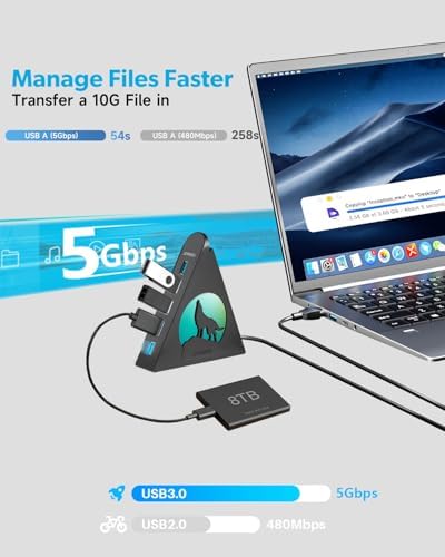 Elevate Your Connectivity Game with the Joy Reken 7-Port USB 3.0 Hub – High-Speed Data Transfer, Vertical Design with RGB Lighting, Ideal for PC, Mac, Laptop, PS5, Xbox, and More – 5 Gbps Performance with 2 FT Extension Cable for Optimal Placement and Style