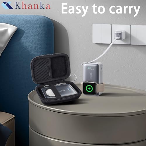Khanka Compact Hard Shell Travel Case for Anker Mag Go 10000 m Ah Power Bank – Lightweight & Shockproof Protection for Apple Watch Charging – Ideal for Outdoor Adventures with Carabiner Clip – Dust & Water Resistant Storage Solution – Secure Design with Internal Buckle & Mesh Pocket for Accessories – Case Only, No Battery Included