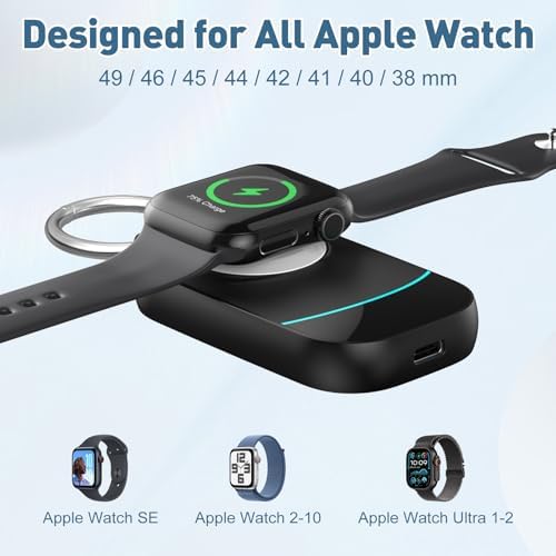 Portable Keychain Charger for Apple Watch – 2500 m Ah Fast Wireless Power Bank for Series 10, 9, SE & Ultra 2 – Essential Travel Companion for Effortless Charging Anytime, Anywhere – Lightweight, Durable, and User-Friendly Design for Active Lifestyles – Versatile Smartwatch Charging Solution