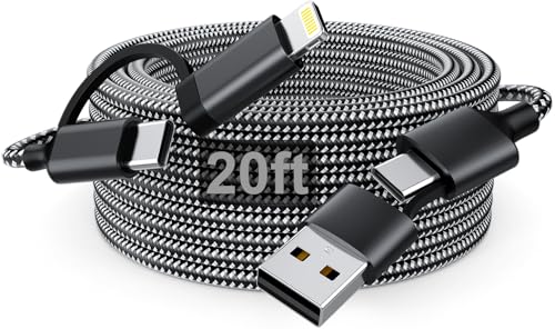 Experience Unmatched Convenience with the 20 FT Extra Long i Phone Charger Cord – 60 W USB-C and Lightning 2-in-1 Fast Charging Cable for i Phone 16/15/14 Pro/Pro Max, Mac Book, and i Pad (Gray) – Premium Durability for Effortless Charging Anywhere