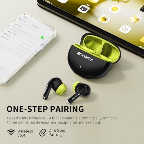 SANSUI Bluetooth 6.0 Earbuds with Active Noise Cancelling – IPX4 Waterproof Stereo Headphones Offering 20-Hour Playtime & Deep Bass for Ultimate Listening Freedom in Khaki White