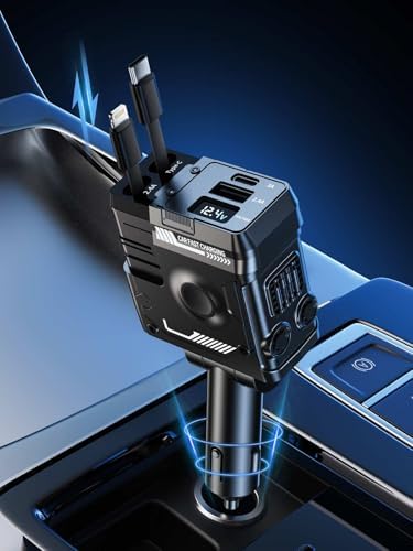 Ultimate 69 W Retractable 4-in-1 Fast Car Charger for i Phone 12-16 | Sleek White Design, Multi-Device Compatibility, Ideal Valentine’s Gift for Tech Lovers | Efficient, Tidy, and Safe Charging on the Go