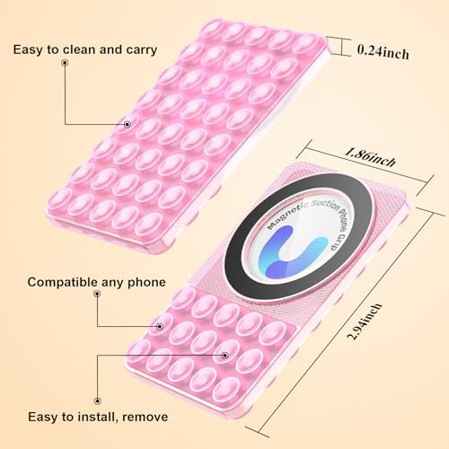 MGLK Silicone Suction Phone Case Magnetic Mount – Hands-Free, Strong Grip Holder for Selfies and Videos – Durable, Easy to Use – iPhone and Android Compatible for iPhone 15/14/13 Pro Max (Pink) – Enhanced Compatibility and Speed