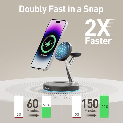 2025 Premium 3-in-1 Wireless Charging Station for i Phone 16, 15, 14, 13, 12 – Mag-Safe Compatible Charger Stand for Air Pods and i Watch – Fast, Efficient Power Hub with Sleek Design and Overcharge Protection for Home or Travel