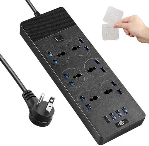 Jumpso 3000 W Universal Power Adapter with 4 Fast-Charging USB Ports (1 USB-C) – 6 ft Heavy-Duty Extension Cord for Global Travel & Home Office Use – Versatile Power Strip with International Outlets, Safe Overload Protection, and Sleek Design for Effortless Device Connectivity