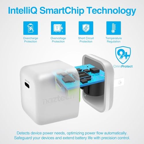 Naztech 30 W USB-C PD Fast Wall Charger with 6 ft MFi Certified USB-C to Lightning Cable – Optimal Charging Solution for i Phone, Android & Laptops – Travel-Friendly Power Delivery Adapter in Sleek White Finish – Rapid Charging Meets Durability