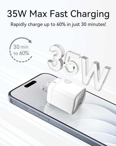 MOCOLL 35 W USB-C Dual Port Fast Charging Adapter – Compact Ga N Charger with Foldable Plug for i Phone 15 Pro Max & Galaxy S24 Ultra – Ultimate Travel Power Solution for Efficient On-the-Go Charging