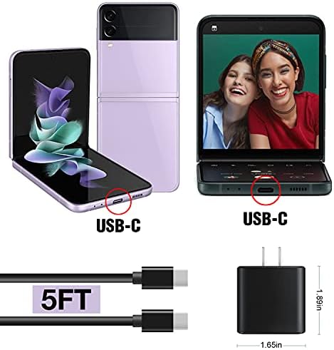Ultra-Fast 18 W USB-C PD Wall Charger for Samsung Z Flip & Z Fold Series – Includes 5 FT Type C Charging Cable for Enhanced Performance and Versatility – Ideal for Quick Charging, Travel, and Everyday Use – Compatible with Z Flip 6/5/4/3 and Z Fold 6/5/4/3/2 5 G Smartphones – Premium Overcurrent and Overheating Protection – Elevate Your Charging Experience Today!