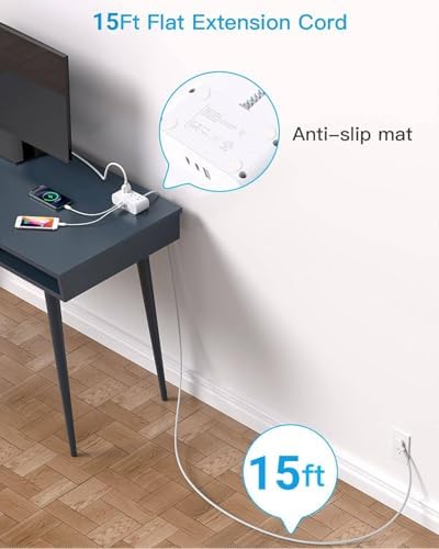 HANYCONY Ultra Thin Flat Plug Power Strip – 6 Ft Extension Cord with 3 Outlets & 3 USB Ports (2 USB-C) for Travel, Dorms & Cruise Ships – Space-Saving Multi Plug Outlet Extender for Fast Charging & Enhanced Device Compatibility