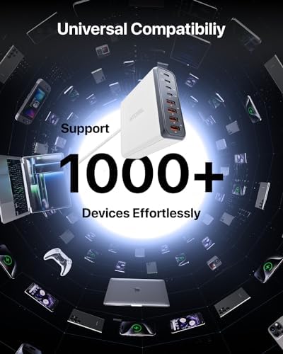 Intoval 140 W USB C Charging Hub: High-Speed 8-Port Power Adapter for i Phone, Mac Book, Galaxy, i Pad & More – Optimal Device Compatibility & Safety Features for Home and Office Use