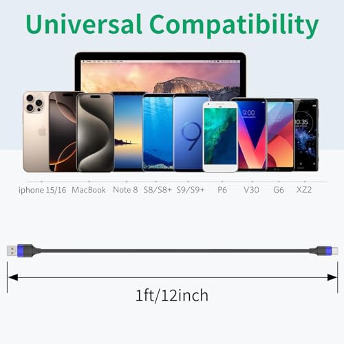 1ft Multipack Short iPhone Charger Cable for iPhone 14 13 12, Bulk Short USB A to USB C Cable 12 inch for Charging Station Compatible with iPhone 15 Samsung Galaxy S20 S10 Note 20 10, 10 Pack Mixed – Enhanced Compatibility and Speed