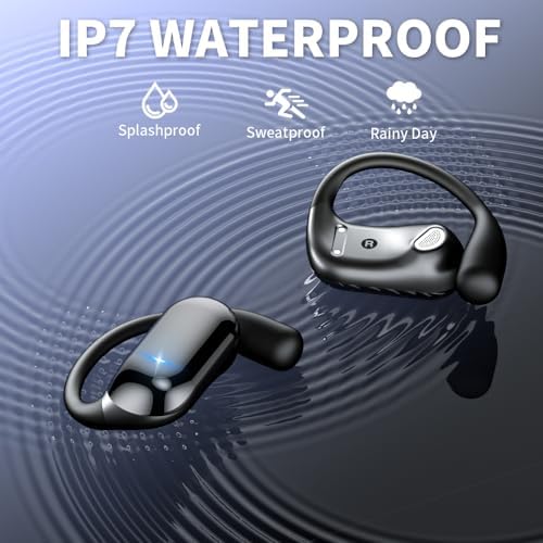 JIECAN V5.3 Open Ear Sport Headphones – Waterproof Bone Conduction Wireless Earbuds with Secure Earhooks & Digital Charging Case – Perfect for Active Lifestyles, Hands-Free Calling, and Daily Use (Black)