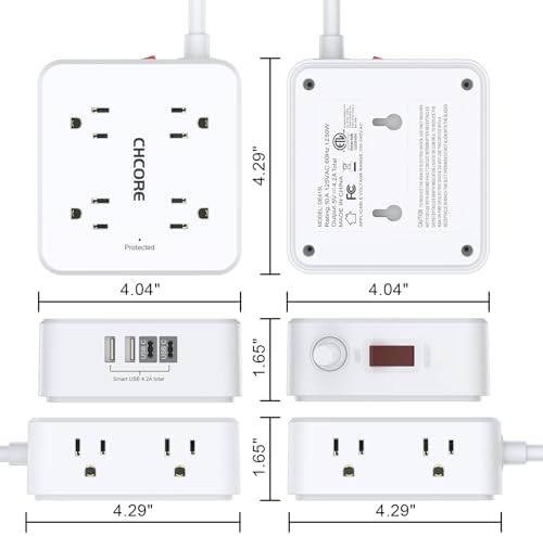 CHCORE 5 Ft Surge Protector Power Strip – 8 Outlet Power Hub with 4 USB Ports (2 USB-C) for Rapid Charging, Flat Plug Design for Space-Saving Convenience in Home and Office, ETL Certified for Enhanced Safety and Performance