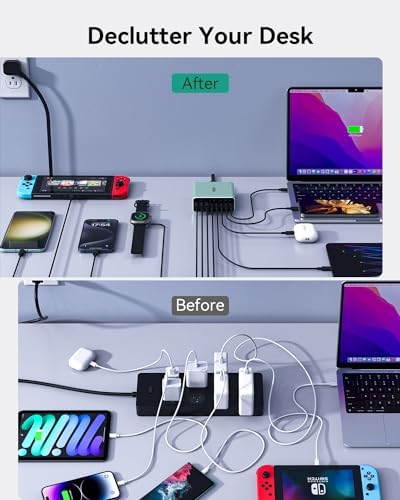 200 W Ga N IV USB-C Charging Hub – 8-Port Fast Charger Station with PD 65 W Laptop Power for Mac Book Pro/Air, i Phone 16/15/14, Galaxy S23/22 & Steam Deck – Ultimate Compact Solution for Multi-Device Efficiency and Safety