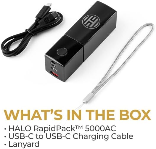 Ultra-Compact HALO Rapid Pack 5000 AC: Dual-Function Power Bank & Wall Charger with Fast USB-A & USB-C Ports | TSA-Approved Travel Essential for Multi-Device Charging | Smart Battery Protection & LED Indicators for Ultimate Convenience
