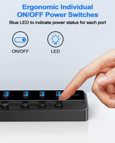 Revolutionize Your Connectivity with the Qeefun 4-Port USB 3.0 Hub – High-Speed 5 Gbps Data Transfer, Individual LED Power Switches, and 2 ft Extension Cable for Ultimate Flexibility – Perfect USB Splitter for Laptops, PCs, i Macs, and More! Enhance Your Workspace Efficiency and Control Multiple Devices Effortlessly!