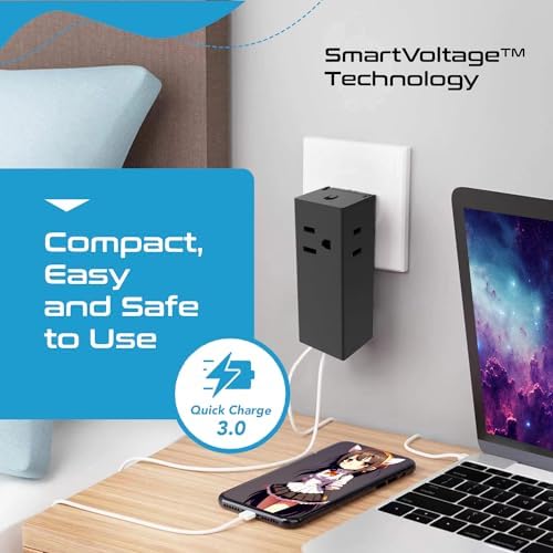Ceptics 65 W Ga N World Travel Adapter – Ultimate Fast Charging Power Hub with Dual US Outlets, 1 USB-A & 2 Quick Charge USB-C Ports – Compact & Lightweight Design for Global Compatibility in Over 150 Countries – Essential Travel Power Solution for Laptops and Mobile Devices