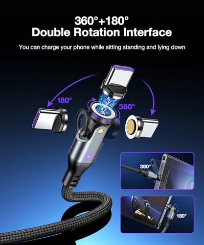 A.S Gen3 240 W USB C Magnetic Charging Cable – Fast Data Transfer & Enhanced Compatibility for i Phone 15, Mac Book, and i Pad | 3.3 ft & 6 ft Lengths | 360°/180° Rotating Magnetic Connector for Effortless Alignment and Durability