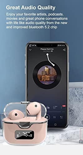 Sleek Pink Bluetooth 5.2 Earbuds – Waterproof IPX7 Wireless Headphones with USB-C Charging Case and LCD Battery Display, Hands-Free Microphone for Enhanced Audio on Android & i OS Devices