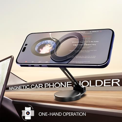 Revolutionary Alloy Folding Magnetic Phone Holder for All Smartphones – Versatile Dashboard Mount with Enhanced Magnetic Grip, 360-Degree Rotation, and Compact Design for Effortless Navigation in Your Vehicle, Perfect for i Phone and Android Users – Ultimate Driving Convenience and Safety