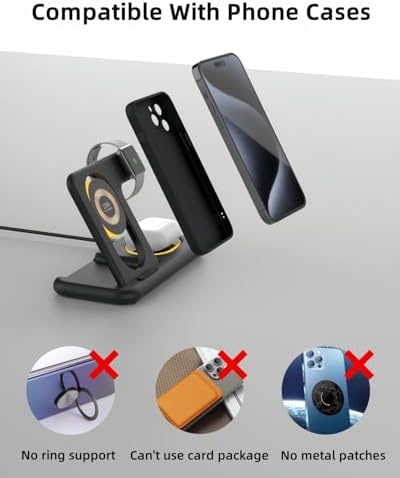Innovative 3-in-1 Wireless Charging Station with Adjustable Night Light – Fast Charge Your i Phone 16-12, Samsung Galaxy S24-22, Apple Watch, and Air Pods Simultaneously – Sleek Foldable Design for Enhanced Space Efficiency and User-Friendly Operation – Durable ABS Construction with Tempered Glass Panel for Scratch Resistance and Efficient Heat Dissipation – Perfect for Nighttime Use with Soft LED Lighting – Ideal for Home or Office Setup – Compatible with Most Wireless Charging Devices – Elevate Your Charging Experience with One Convenient Solution