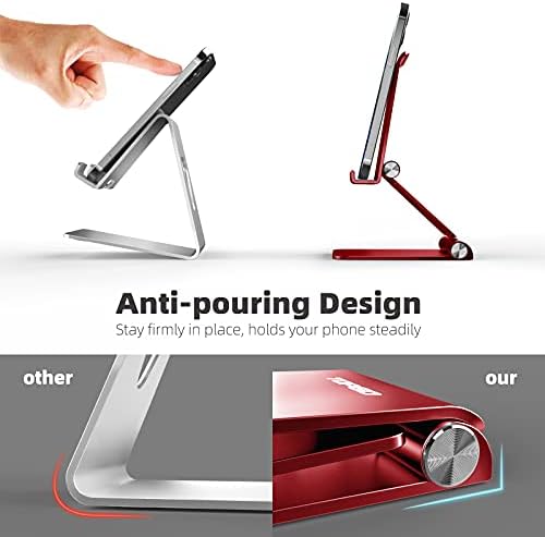 TOPGO 2 Pack Adjustable Metal Desk Phone Stand – Versatile Dual Folding Cell Phone Holder for i Phone 16, 15, 14, 13, 12, 11 Pro Max – Portable, Stylish Red Design for Home & Office – Optimal Viewing Comfort with Non-Slip Base