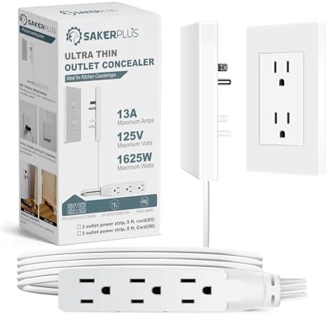 Revolutionize Your Power Access with the Outlet Concealer Power Strip – 3 AC Outlets, 5 ft Flat Plug Extension Cord for Home, Office & Kitchen – Child & Pet Safe Design, Universal Compatibility, 1625 W Capacity, Ideal for Streamlined Electronics Management
