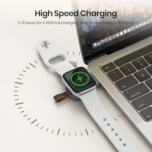 Portable Magnetic Wireless Charger for Apple Watch – Fast Charging i Watch Accessory for Ultra, Series 1-9, and SE – Travel-Friendly Cordless Design for Ultimate Convenience and Durability