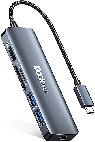 Revolutionize Your Workspace with the dockteck 5-in-1 USB-C Hub Multiport Adapter – 4 K HDMI, Dual SD/TF Card Slots, and 2 High-Speed USB 3.0 Ports for Mac Book Pro, Air, i Pad Pro, and XPS – Unmatched Versatility and Rapid File Transfers