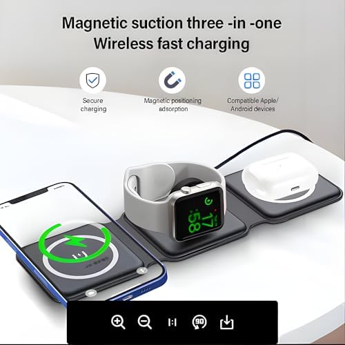 Revolutionary 3-in-1 Magnetic Wireless Charger for Apple Devices – Foldable Travel Dock for i Phone 15/14/13/12 Pro Max, Apple Watch & Air Pods – Fast Charging Pad for Ultimate Convenience – Sleek Design for On-the-Go Power Solutions
