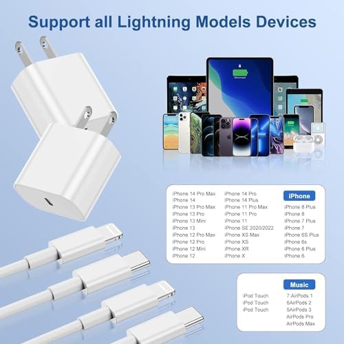 Lightning-Fast 20 W Apple Charger with MFi Certification – 6 ft USB-C to Lightning Cable Included for i Phone 14 Pro Max/14/13 Pro/12 Mini/12/11 & i Pad Air – Compact Power Block for Ultimate Portability and Rapid Charging Efficiency
