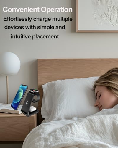 Versatile 3-in-1 Qi Wireless Charging Station for Apple Devices – Stylish Fast Charging Dock for i Phone 16/15/14/13/12/11/X/8, Apple Watch Ultra/9/8/7/6/SE/5/4/3/2, and Air Pods Pro – Sleek Compact Design with Anti-Slip Technology and LED Status Indicator – Ideal Tech Gift for Gadget Enthusiasts