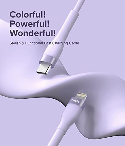 Vibrant 6.6 FT Ringke USB C to Lightning Charging Cable – Fast Charge Your i Phone, i Pad & Air Pods with Stylish Purple Pastel Design, Tangle-Free Connectivity for Effortless Use in Car Play & Beyond, Durable & Efficient Performance