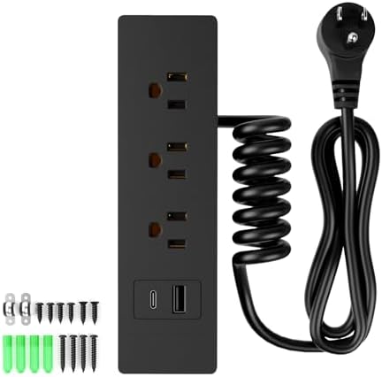 Recessed Drawer Power Strip Kit: Clutter-Free Charging Solution with PD 20 W Fast Charge, Dual USB Ports (Type A & C), and Dual 12 Amp AC Outlets – 7.2 FT Cord for Flexible Setup and Enhanced Workspace Efficiency