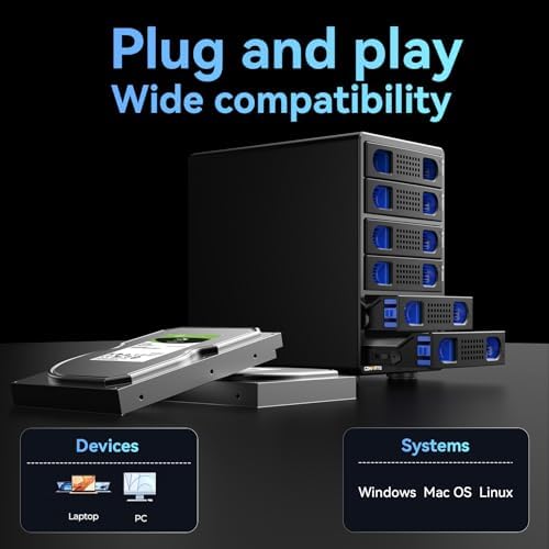 High-Performance Aluminum Dual Bay Hard Drive Enclosure – 10 Gbps USB 3.2 Gen 2 with Cooling Fan for 2.5”/3.5” SATA HDD/SSD, Hot Swappable & Daisy Chain Expansion, Tool-Free Setup for Seamless Data Management